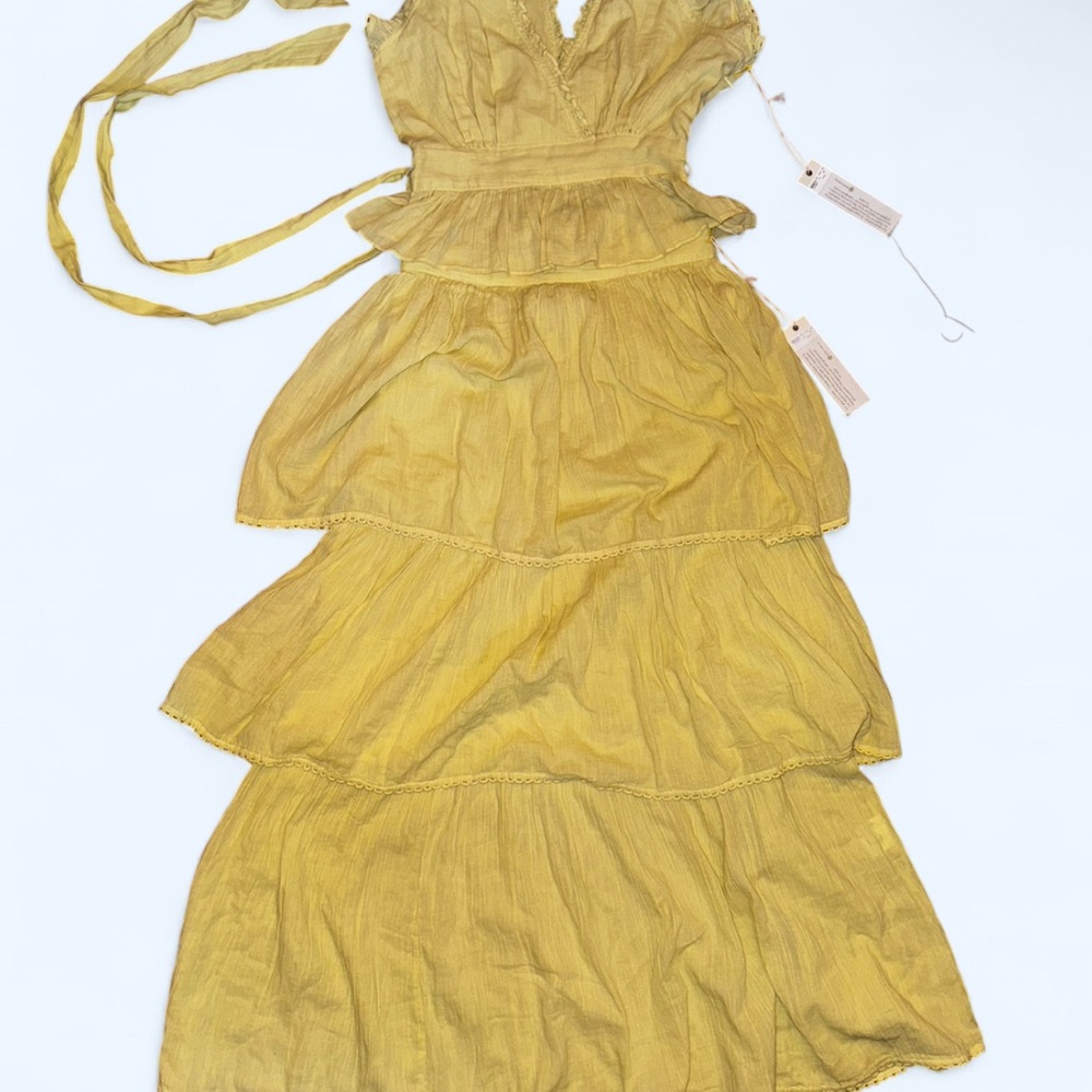 Chic Golden Tiered Maxi Dress by Happy Nature